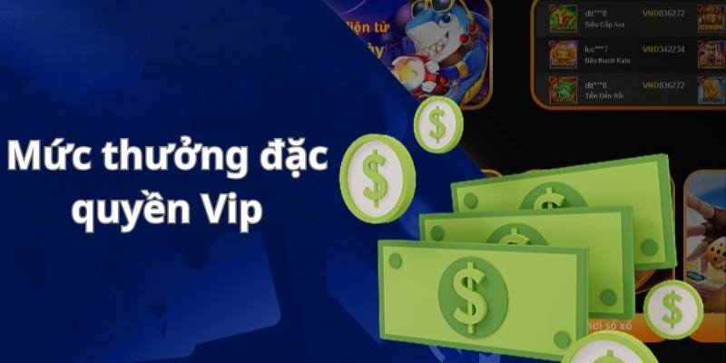 Mức thưởng đặc quyền Vip giúp gia tăng quyền lợi người chơi